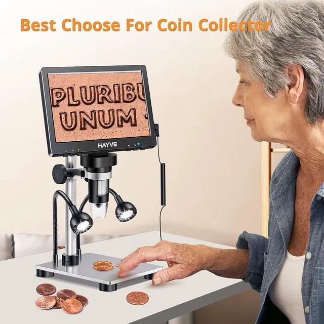 Alt view image 3 of 7 - LCD Digital Microscope, 1200X Magnification for Coin PCB Circuit Repair Soldering, 12MP Camera Sensor Coin Microscope32GB TF CardWired Remote, 10 LED Light, Compatible with Windows/Mac OS