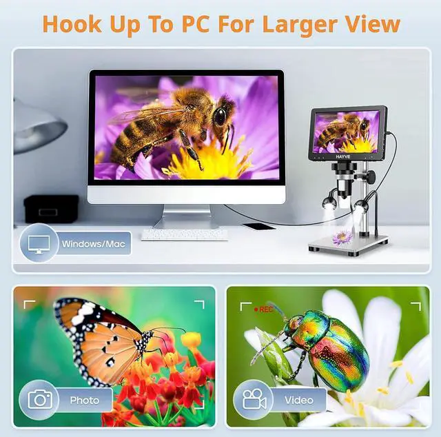 Alt view image 5 of 7 - LCD Digital Microscope, 1200X Magnification for Coin PCB Circuit Repair Soldering, 12MP Camera Sensor Coin Microscope32GB TF CardWired Remote, 10 LED Light, Compatible with Windows/Mac OS