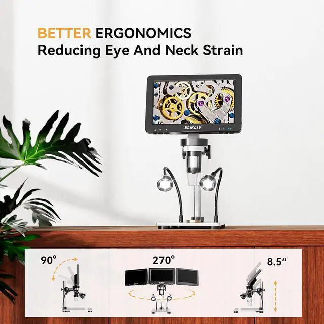 Alt view image 5 of 7 - EDM9 7'' LCD Digital Microscope 1200X, 1080P Coin Microscope with 12MP Camera Sensor, 10 LED Lights - Microscope for Adults, Windows/Mac OS Compatible