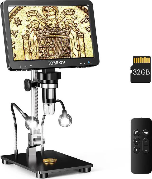 Main image of DM9 Pro 7" HDMI Digital Microscope 1200X with IPS Screen, 1080P 16MP Coin Microscope Magnifier for Entire Coin View, LCD Soldering Microscope for Adult, 10 LED Lights, PC/TV Compatible, 32GB