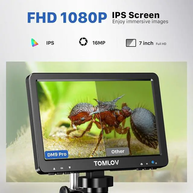 Alt view image 2 of 7 - DM9 Pro 7" HDMI Digital Microscope 1200X with IPS Screen, 1080P 16MP Coin Microscope Magnifier for Entire Coin View, LCD Soldering Microscope for Adult, 10 LED Lights, PC/TV Compatible, 32GB