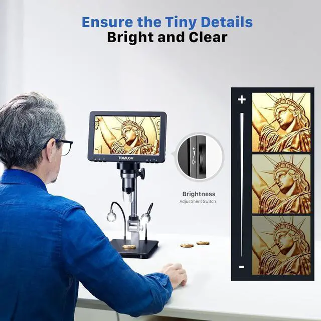 Alt view image 5 of 7 - DM9 Pro 7" HDMI Digital Microscope 1200X with IPS Screen, 1080P 16MP Coin Microscope Magnifier for Entire Coin View, LCD Soldering Microscope for Adult, 10 LED Lights, PC/TV Compatible, 32GB