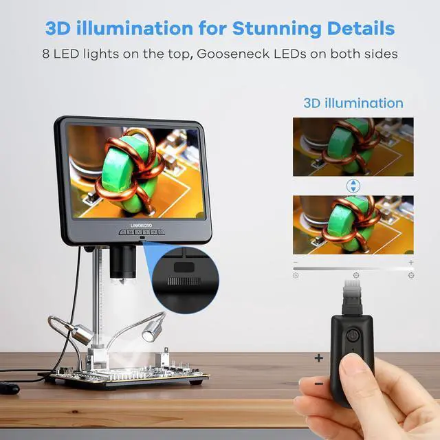 Alt view image 4 of 7 - LM210 10.1'' LCD Coin Digital Microscope Full View for Error Coins, Soldering Microscope Camera for Electronics Repair, 260X Adults Coin Magnifier with Lights, [12'' Microscope Stand] 32G