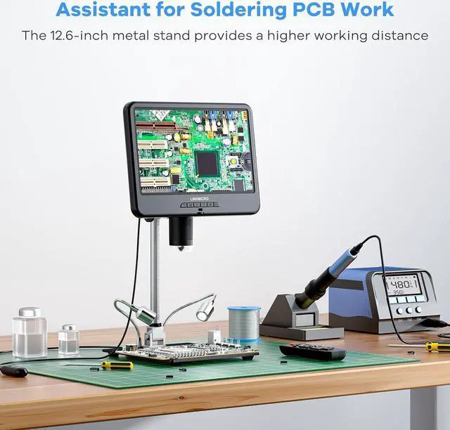 Alt view image 3 of 7 - LM210 10.1'' LCD Coin Digital Microscope Full View for Error Coins, Soldering Microscope Camera for Electronics Repair, 260X Adults Coin Magnifier with Lights, [12'' Microscope Stand] 32G