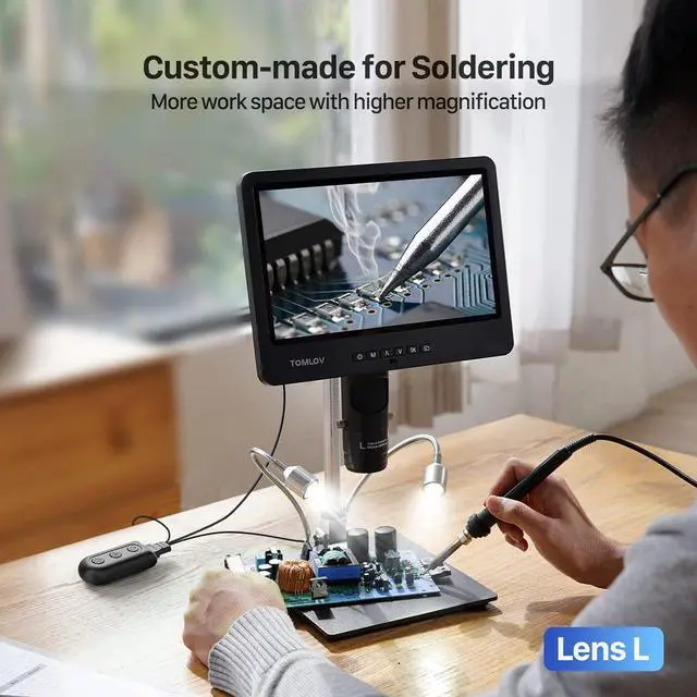 Alt view image 4 of 7 - DM602 HDMI Digital Microscope with 3 Lens, 10.1" Soldering Microscope for Electronics Repair, LCD Coin Microscope Full View, 2K Video Microscope for Adults, Biological Slide Microscope, 64GB