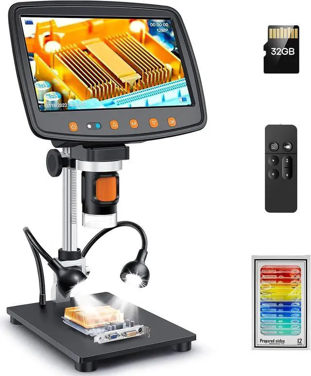 Main image of Digital Microscope with 7" LCD Screen,1500X Magnification Soldering Microscope with HDMI,Coin Microscope with 12MP Image Sensor,Windows/Mac/TV Compatible32GB Card