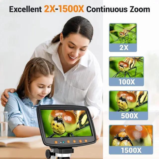 Alt view image 2 of 7 - Digital Microscope with 7" LCD Screen,1500X Magnification Soldering Microscope with HDMI,Coin Microscope with 12MP Image Sensor,Windows/Mac/TV Compatible32GB Card