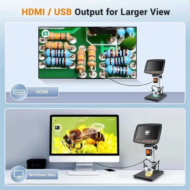 Alt view image 4 of 7 - Digital Microscope with 7" LCD Screen,1500X Magnification Soldering Microscope with HDMI,Coin Microscope with 12MP Image Sensor,Windows/Mac/TV Compatible32GB Card