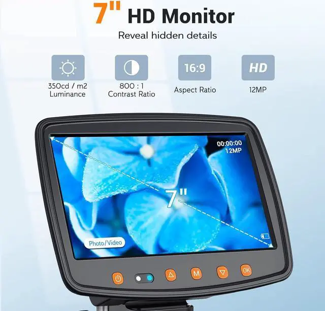 Alt view image 5 of 7 - Digital Microscope with 7" LCD Screen,1500X Magnification Soldering Microscope with HDMI,Coin Microscope with 12MP Image Sensor,Windows/Mac/TV Compatible32GB Card