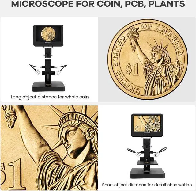 Alt view image 5 of 7 - AD246S-P HDMI Digital Microscope with 7'' Screen, 4000x 3 Lens 2160P UHD Video Record, Coin Microscope for Error Coins, Biological Microscope Kit for Adults and Kids, Prepred Slides