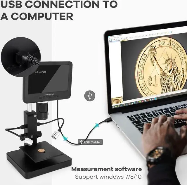 Alt view image 7 of 7 - AD246S-P HDMI Digital Microscope with 7'' Screen, 4000x 3 Lens 2160P UHD Video Record, Coin Microscope for Error Coins, Biological Microscope Kit for Adults and Kids, Prepred Slides