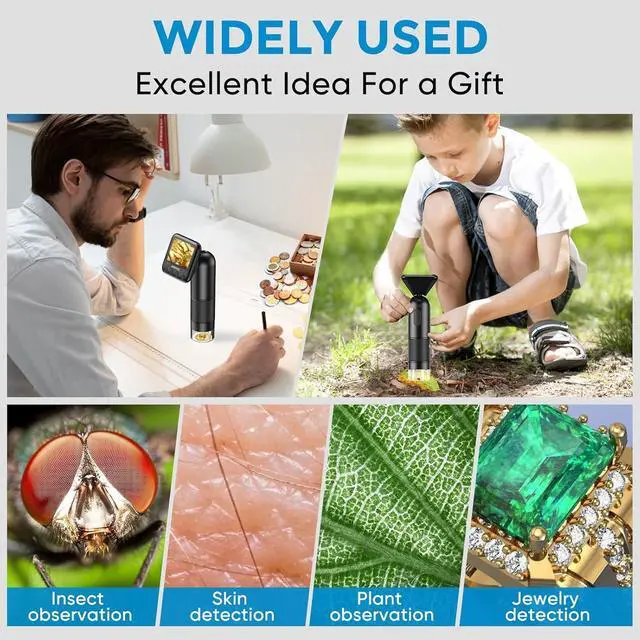 Alt view image 7 of 7 - Handheld Digital Microscope with 2 LCD Screen, 800X Pocket Portable Microscope for Kids with Adjustable Lights Coins Electronic Magnifier Camera, USB to PC Including SD Card