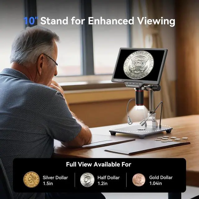 Alt view image 4 of 7 - DM201 Pro HDMI Digital Microscope 1200X,10 Inch Stand Included, 7" LCD Digital Microscope,16MP Coin Micro Soldering Microscope with Screen, Windows/Mac OS/TV Compatible,32GB