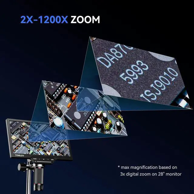 Alt view image 7 of 7 - DM201 Pro HDMI Digital Microscope 1200X,10 Inch Stand Included, 7" LCD Digital Microscope,16MP Coin Micro Soldering Microscope with Screen, Windows/Mac OS/TV Compatible,32GB