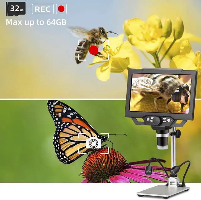 Alt view image 4 of 7 - 4.3 inch IPS Digital Microscope,1080P 50-1000X Magnification Handheld Digital Microscope with 32g TF Card,8 LED Light,Rechargeable Battery Microscope for Coins/Plant/Rock/PCB Soldering