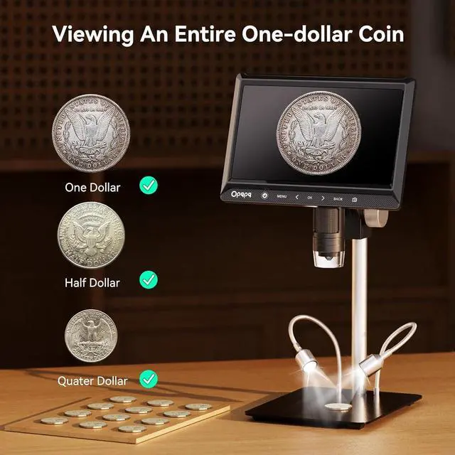 Alt view image 4 of 7 - ODM702 10" LCD Digital Micrscope, Full View Coin Microscope with Screen, Coin Magnifier with Light for Collectors, Micro Soldering Microscope for Electronics Repair, Magnifying Glass for Adults