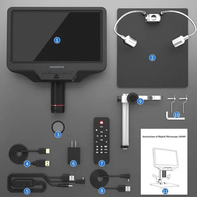 Alt view image 7 of 7 - AD409 HDMI Digital Microscope, 10.1 inch LCD Screen Soldering Microscope, 300X USB Electronic Microscope Camera for Professional PCB Soldering, Coin Collection, Supports Windows PC