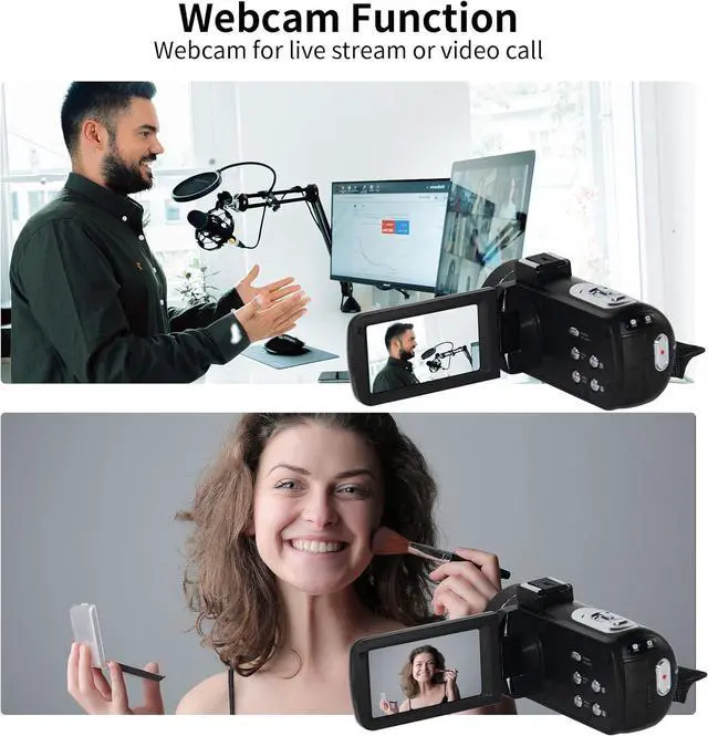 Alt view image 5 of 7 - 4K Video Camera Camcorder with Microphone, 56MP 18X Digital Zoom 3.0" IPS Touch Screen Handheld Digital Camcorder, 270° Rotation IR Night Vision Vlogging Camera for YouTube