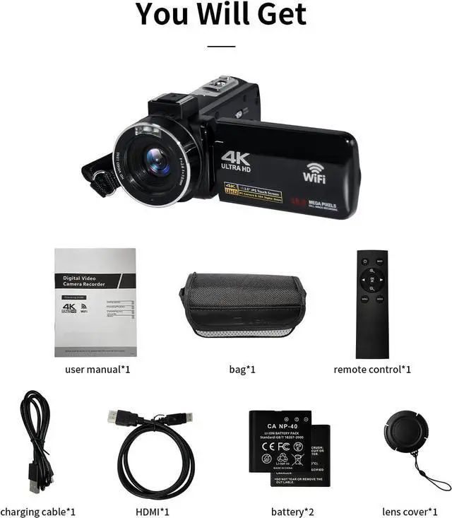 Alt view image 6 of 7 - 4K Video Camera Camcorder with Microphone, 56MP 18X Digital Zoom 3.0" IPS Touch Screen Handheld Digital Camcorder, 270° Rotation IR Night Vision Vlogging Camera for YouTube