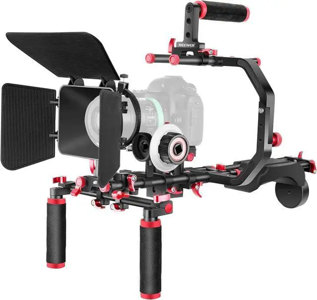 Main image of Shoulder Rig Kit for DSLR Cameras and Camcorders, Movie Video Film Making System with Matte Box, Follow Focus, C-Shaped Bracket, 15mm Rods, Handgrip, 1/4 & 3/8 Threads (Blue + Black)