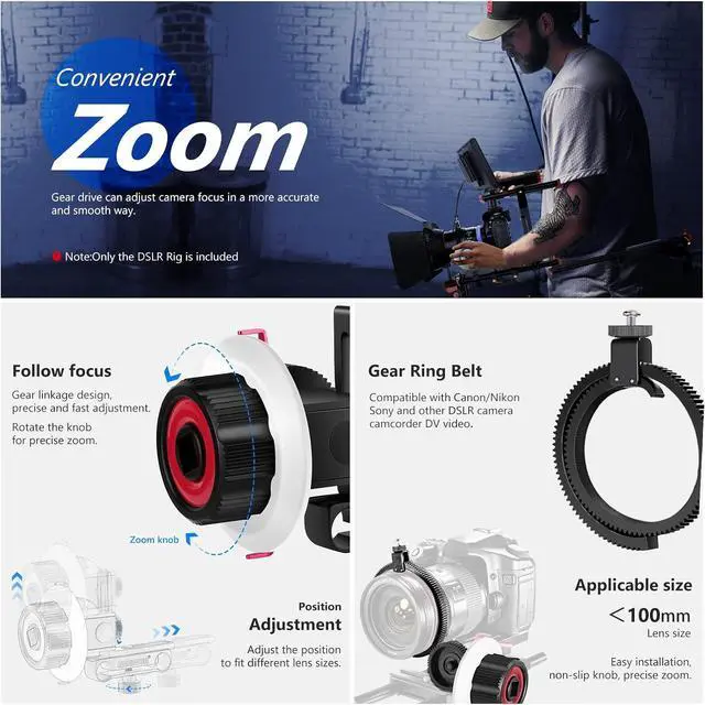 Alt view image 5 of 7 - Shoulder Rig Kit for DSLR Cameras and Camcorders, Movie Video Film Making System with Matte Box, Follow Focus, C-Shaped Bracket, 15mm Rods, Handgrip, 1/4 & 3/8 Threads (Blue + Black)