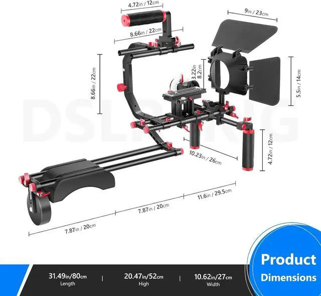 Alt view image 7 of 7 - Shoulder Rig Kit for DSLR Cameras and Camcorders, Movie Video Film Making System with Matte Box, Follow Focus, C-Shaped Bracket, 15mm Rods, Handgrip, 1/4 & 3/8 Threads (Blue + Black)