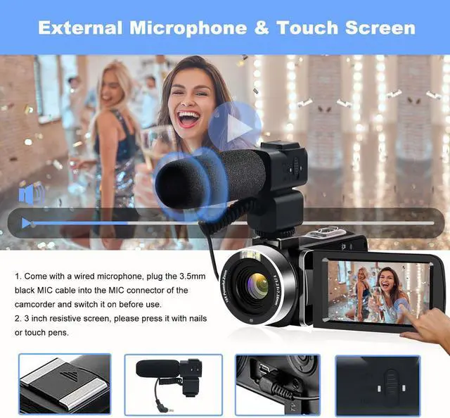Alt view image 3 of 7 - Video Camera 4k with 3" Touch Screen and 32G Card, WiFi Digital Camera, 18X Digital Zoom, Vlogging Camera for YouTube Video Recording, Kids Video Camera, Remote, Microphone