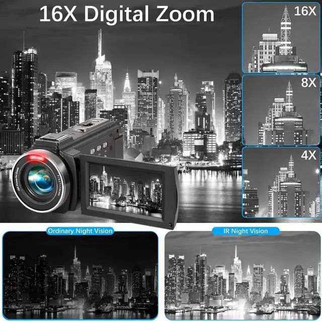 Alt view image 4 of 7 - Video Camera Camcorder Full HD 1080P 36.0 MP Webcam YouTube Vlogging Camera Recorder, 16X Digital Zoom Touch Screen Camcorders Camera with Microphone, Remote, Stabilizer, Lens Hood, 2 Batteries