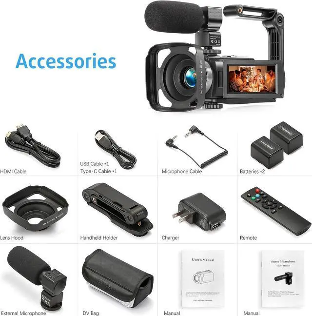 Alt view image 7 of 7 - Video Camera Camcorder Full HD 1080P 36.0 MP Webcam YouTube Vlogging Camera Recorder, 16X Digital Zoom Touch Screen Camcorders Camera with Microphone, Remote, Stabilizer, Lens Hood, 2 Batteries