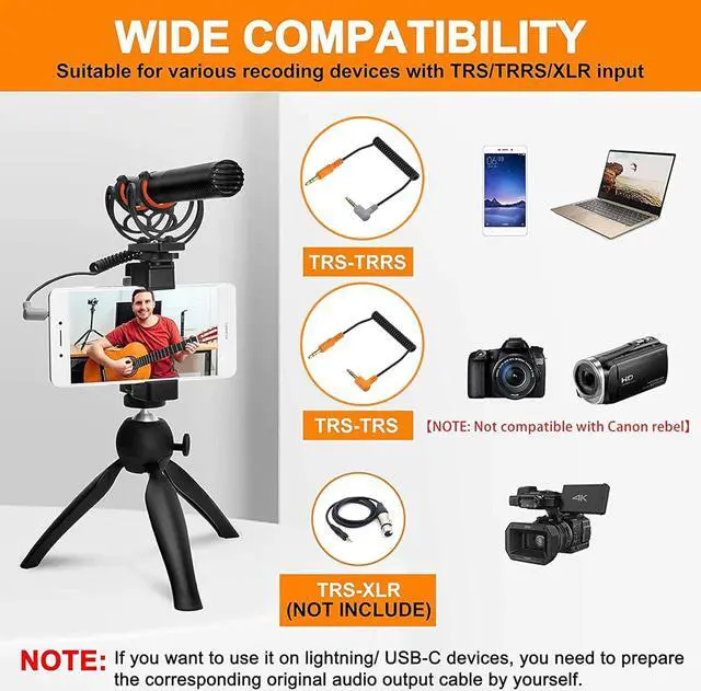 Alt view image 3 of 7 - VM20 Shotgun Microphone, Super-Cardioid Camera Microphone with Rycote Shockmount, Windscreen, Wind Muff, OLED Power Display, Video Microphone for Smartphones, DSLR Cameras, Tablets, Laptops