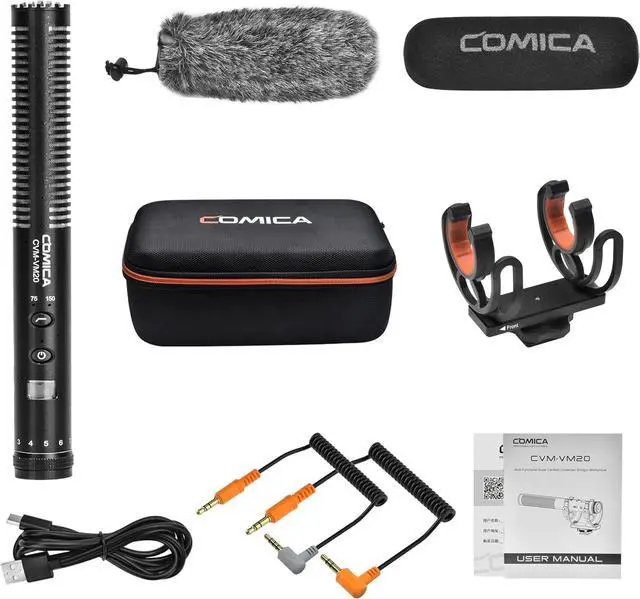 Alt view image 7 of 7 - VM20 Shotgun Microphone, Super-Cardioid Camera Microphone with Rycote Shockmount, Windscreen, Wind Muff, OLED Power Display, Video Microphone for Smartphones, DSLR Cameras, Tablets, Laptops