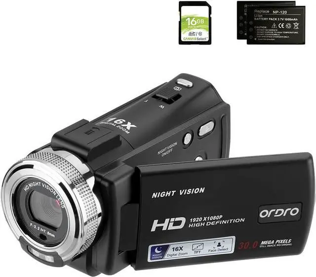 Main image of HDV-V12 HD 1080P Video Camera Recorder Infrared Night Vision Camera Camcorders with 16G SD Card and 2 Batteries