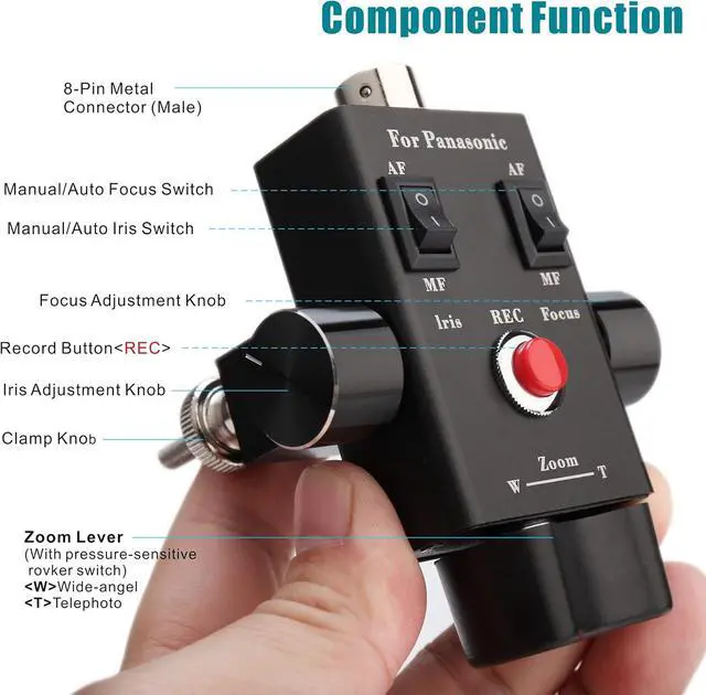Alt view image 2 of 7 - Camcorder Zoom Controller, Remote Control Zoom, Iris, and Focus Control + 2.5mm and 3.5mm Jack Cable for Panasonic HC-X1 HC-PV100 AG-UX90 AG-UX180 HC-X1000 AG-AC30 AG-AC90 AU-EVA1 Camera.
