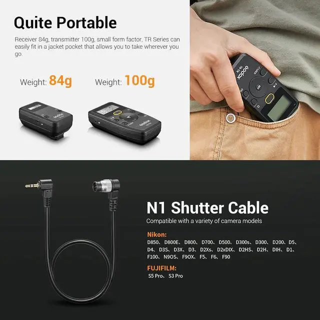 Alt view image 4 of 7 - TR-N1 TR-N3 Remote Shutter Release for , Wireless Shutter Release Intervalometer Compatible for  Z9 Z7 Z6 Z5 D850 D800 D750 D610 F90 D7200 D7100 D5600 D3300 D90