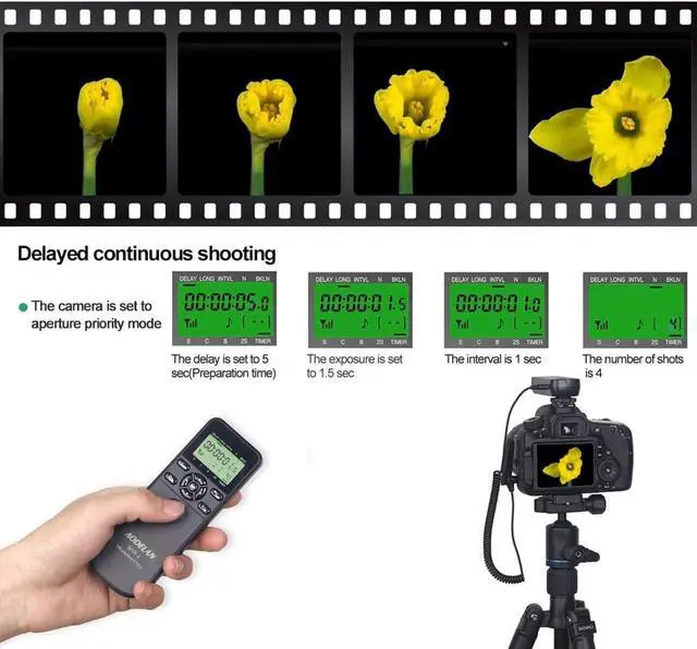 Alt view image 6 of 7 - Wireless Shutter Camera Remote Control Timer Intervalometer with for  a7 III, a7 II, a7, a7R III, a9, a6000, a6300, a5100