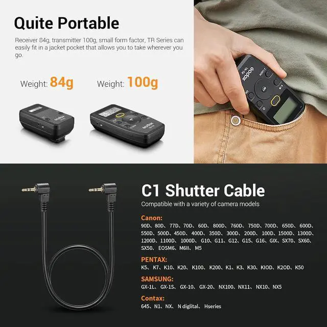 Alt view image 4 of 7 - TR-C1 TR-C3 Remote Shutter Release for , Wireless Shutter Release Intervalometer Compatible for  R7 R6II R5 R RP 1Ds Mark III 5D Mark III 7D 6D 5D 90D 80D 70D 1200D G10 EOS M6 M6II M5