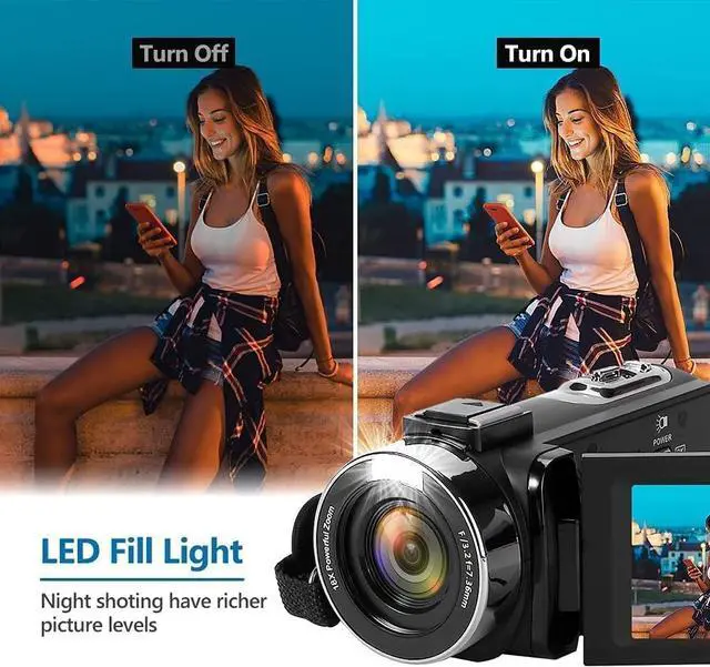 Alt view image 3 of 7 - 2.7K 48MP Video Camera Camcorder with LED Fill Light, 16X Digital Zoom Camera Recorder 3.0" LCD Screen Vlogging Camera for YouTube with Remote Control, 2 Batteries