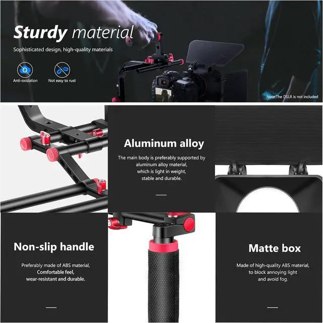 Alt view image 3 of 7 - Shoulder Rig Kit for DSLR Cameras and Camcorders, Movie Video Film Making System with Matte Box, Follow Focus, C-Shaped Bracket, 15mm Rods, Handgrip, 1/4 & 3/8 Threads (Blue + Black)
