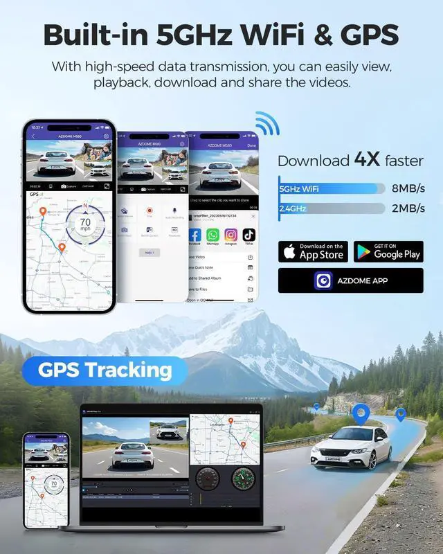 Alt view image 4 of 7 - 5K 3 Channel Dash Cam, Free 64GB Card, 4" Touchscreen Car Camera, 5G WiFi GPS Dashcam Front and Rear Inside 4K+1080P+1080P, IR Night Vision Driving Recorder, G-Sensor Parking Mode (M580)
