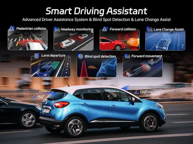 Alt view image 4 of 7 - 4K Dash Cam Front and Rear, 64GB SD Card, 4K+1080P Dual Dash Camera for Cars with Wi-Fi, GPS, ADAS, BSD, 3 IPS Display Car Camera, APP & Voice Control, Night Vision, 24H Parking Mode