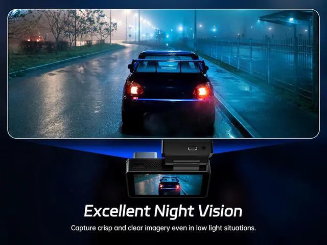 Alt view image 5 of 7 - 4K Dash Cam Front and Rear, 64GB SD Card, 4K+1080P Dual Dash Camera for Cars with Wi-Fi, GPS, ADAS, BSD, 3 IPS Display Car Camera, APP & Voice Control, Night Vision, 24H Parking Mode