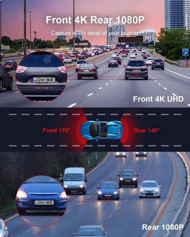 Alt view image 2 of 6 - 4K Dash Cam Front and Rear, 3.16 IPS Touch Screen, 64GB Card Included, Dual Dash Camera for Cars, Built-in GPS Wi-Fi, UHD 2160P Night Vision, WDR, 24H Parking Monitor (J6)