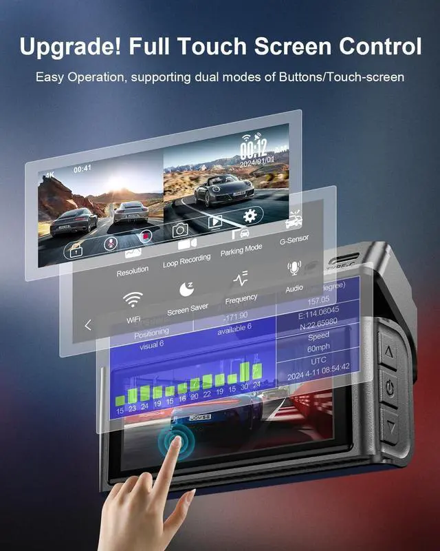 Alt view image 3 of 6 - 4K Dash Cam Front and Rear, 3.16 IPS Touch Screen, 64GB Card Included, Dual Dash Camera for Cars, Built-in GPS Wi-Fi, UHD 2160P Night Vision, WDR, 24H Parking Monitor (J6)