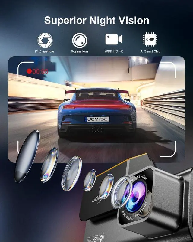 Alt view image 4 of 6 - 4K Dash Cam Front and Rear, 3.16 IPS Touch Screen, 64GB Card Included, Dual Dash Camera for Cars, Built-in GPS Wi-Fi, UHD 2160P Night Vision, WDR, 24H Parking Monitor (J6)