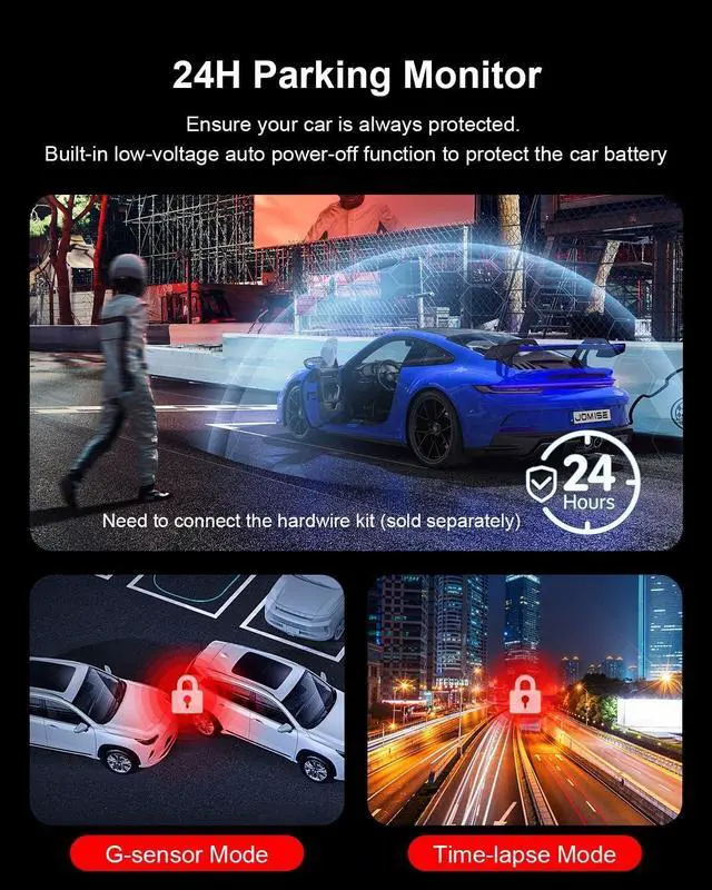 Alt view image 6 of 6 - 4K Dash Cam Front and Rear, 3.16 IPS Touch Screen, 64GB Card Included, Dual Dash Camera for Cars, Built-in GPS Wi-Fi, UHD 2160P Night Vision, WDR, 24H Parking Monitor (J6)