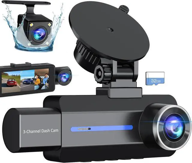 Main image of 3 Channel 2.5K Dash Cam, 1440P Dash Cam Front and Rear Inside, Dash Camera for Cars, Triple Car Camera with 32GB Card, G-Sensor, 24Hr Parking, 170°Wide Angle, Loop Recording, IR Night Vision, Blue