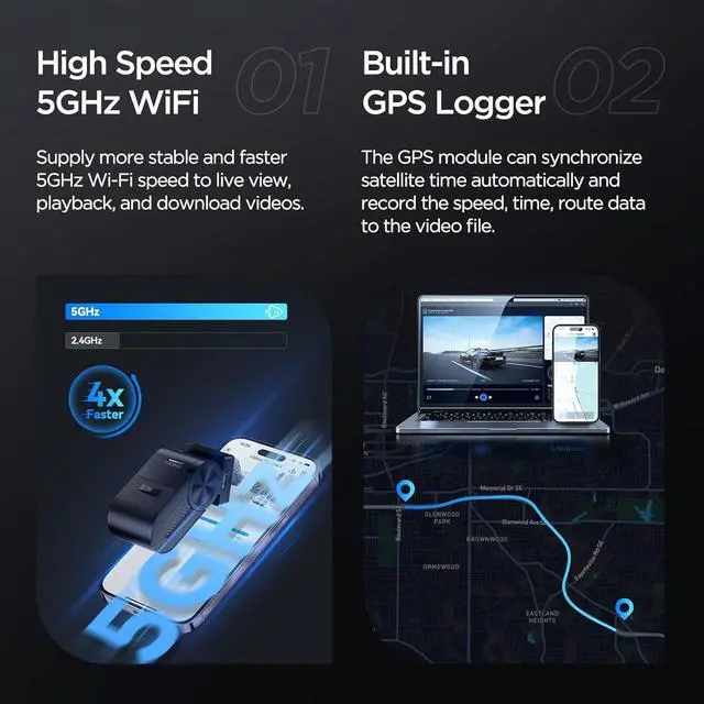 Alt view image 6 of 7 - VS1 Mini Dash Cam, 1440P/2K HDR Dashcam, STARVIS 2 Sensor, Free 32GB SD Card, 5GHz Wi-Fi Voice Control Car Dash Camera with GPS, Night Vision 2.0, 24H Parking Mode, Support 512GB Max