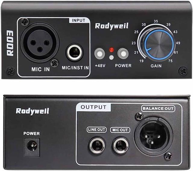 Main image of Microphone Preamp Mic Gain Booster with 2 Input Max 75db Gain 48V Phantom Power for Dynamic and Condenser Mic