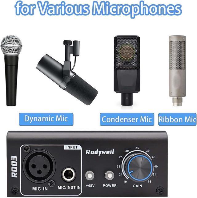 Alt view image 4 of 7 - Microphone Preamp Mic Gain Booster with 2 Input Max 75db Gain 48V Phantom Power for Dynamic and Condenser Mic