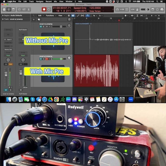 Alt view image 7 of 7 - Microphone Preamp Mic Gain Booster with 2 Input Max 75db Gain 48V Phantom Power for Dynamic and Condenser Mic